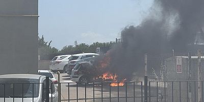 Bandırma’da hastane otoparkında araç yangını
